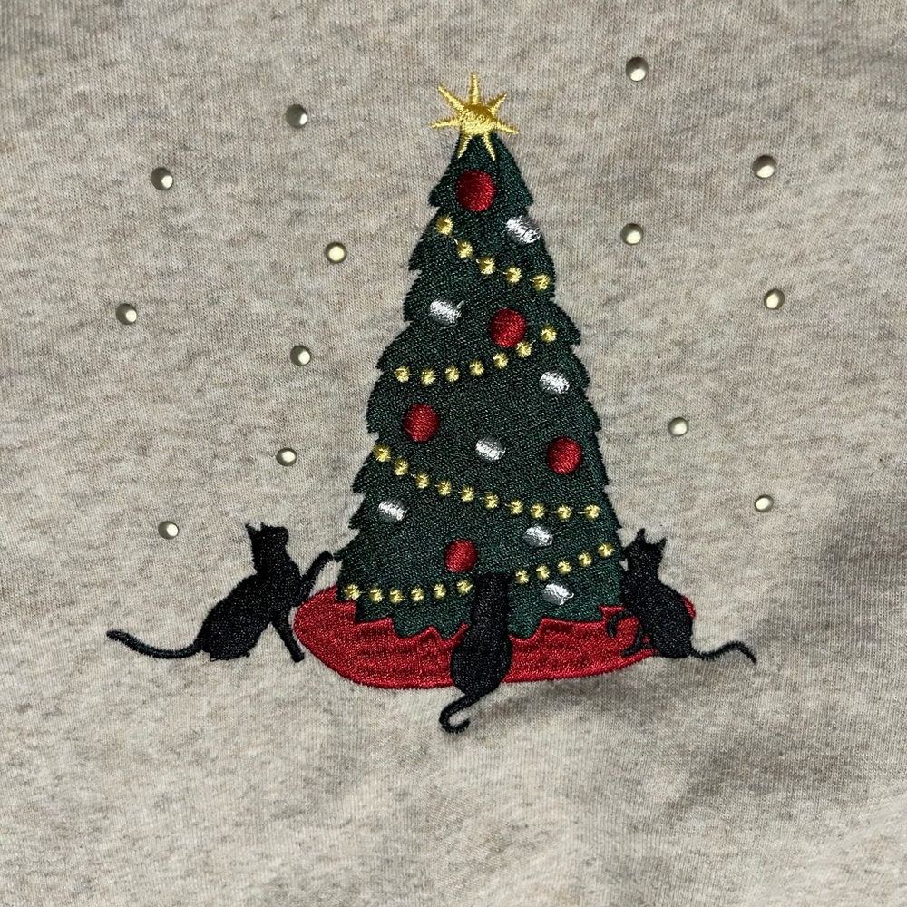 Festive Cat Christmas Tree Sweater womens Small
